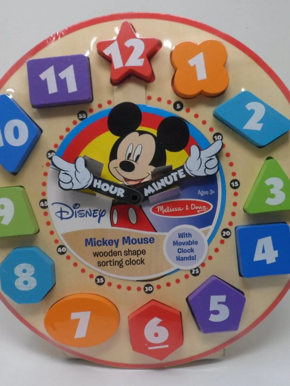 New Melissa & Doug Mickey Mouse Wooden Shape Sorting Clock